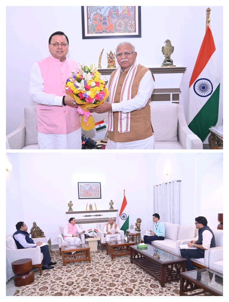 उत्तराखण्ड के मुख्यमंत्री पुष्कर सिंह धामी ने आज नई दिल्ली में केंद्रीय विद्युत मंत्री श्री मनोहर लाल खट्टर से भेंट की……………..